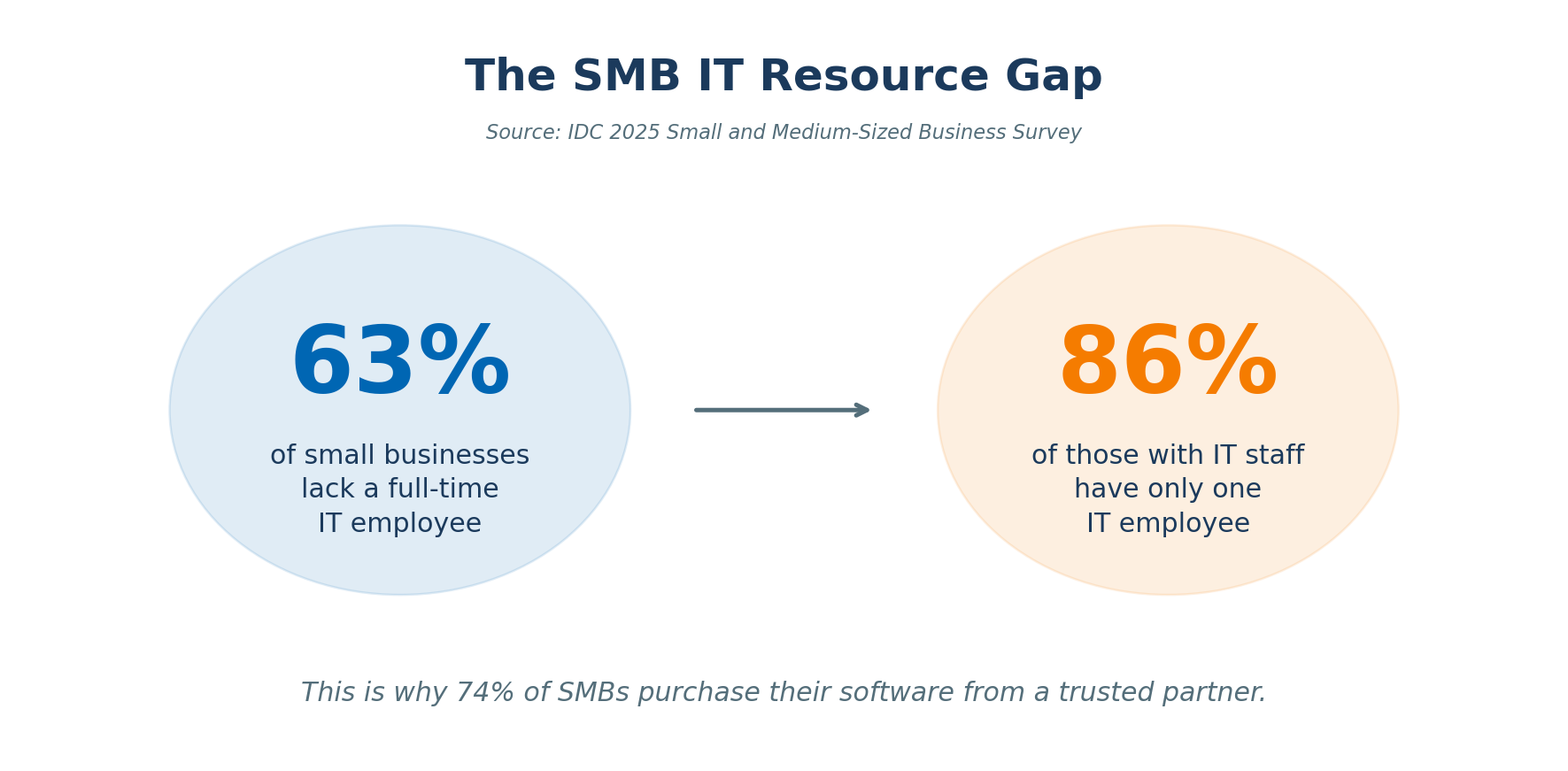 An infographic showing that 63% of small businesses lack a full-time IT employee, and 86% of those with IT staff have only one.